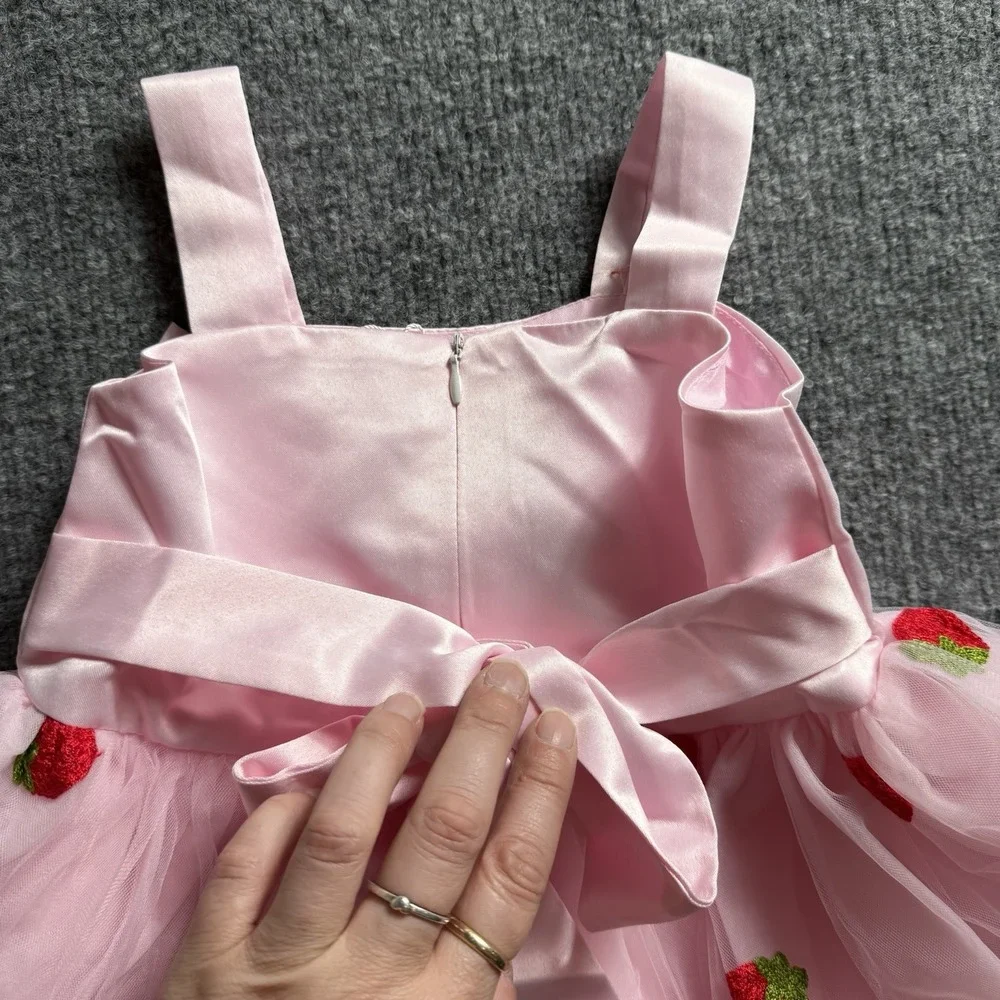 Infant Baby Girl Strawberry Tulle Tutu Dress Pink Satin Bow Birthday Pageant